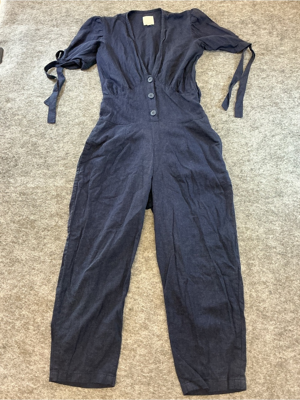 Rue Stiic Navy Button-Front Linen Blend Jumpsuit Size S